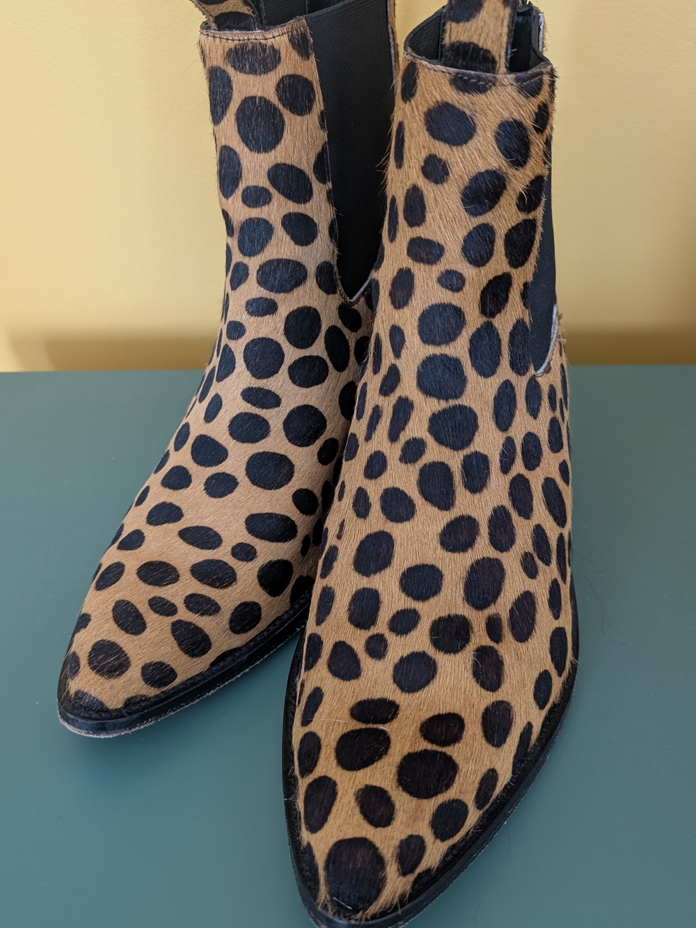 Leopard Print Chelsea Booties in Tan and Black